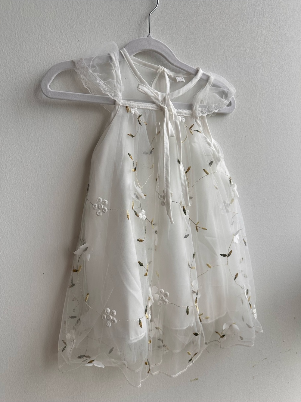 White Floral Embroidered Tulle Dress